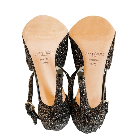 Jimmy Choo Emily 100 Bronze Mix Midnight Coarse Glitter Fabric Sandal EU 37.5 - Picture 9 of 11
